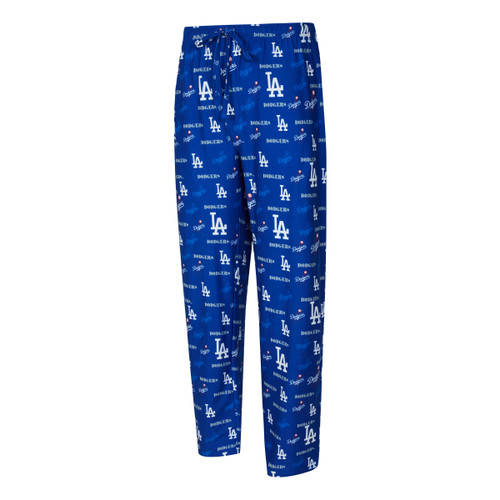  Los Angeles Dodgers Mens Royal Blue Mosaic Knit Pajama Pants with All Over Logo by College Concepts