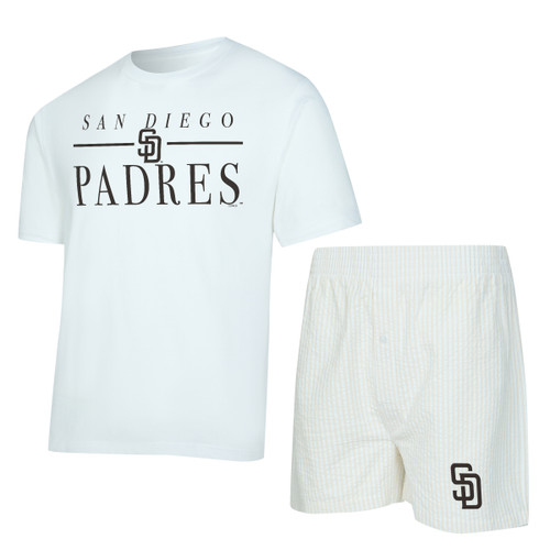 San Diego Padres Mens White and Tan Boxer Tee Set with Logo by College Concepts