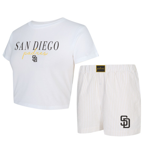 San Diego Padres Ladies White and Tan Boxer Tee Set with Logo by College Concepts