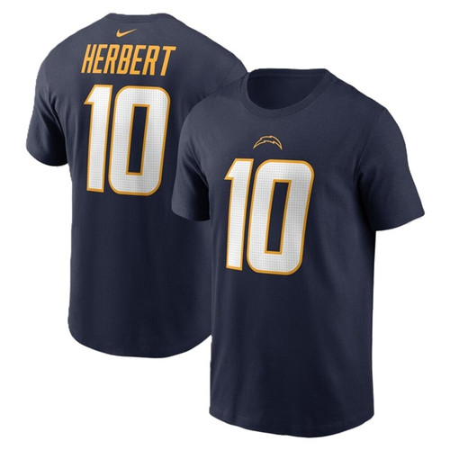 Los Angeles Chargers Justin Herbert # 10 Mens Name And Number Tee Shirt Navy Fanatics