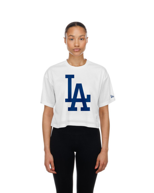 Los Angeles Dodgers Women's Mesh Crop Tee Primary Logo White New Era
