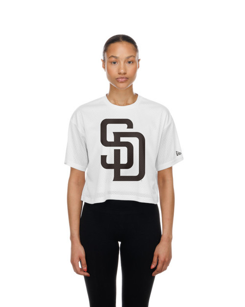 San Diego Padres Women's Mesh Crop Tee Primary Logo White New Era