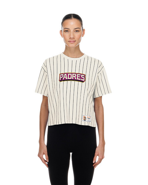 San Diego Padres Women's City Connect Pinstripe Tee Shirt Cream New Era