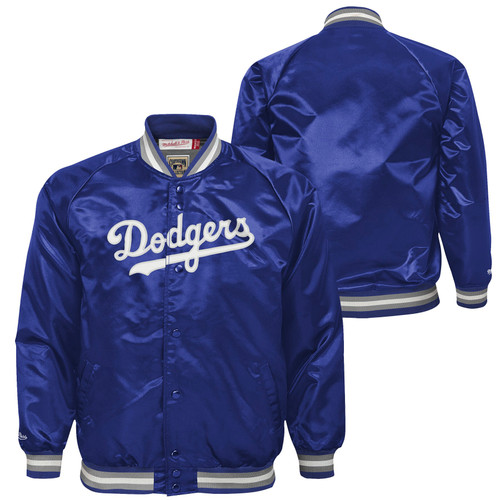 Los Angeles Dodgers Youth Satin Jacket Snap Front Blue Mitchell And Ness