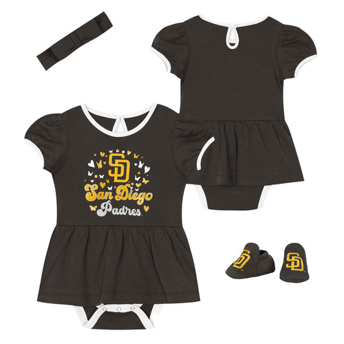 San Diego Padres Newborn Infant Creeper 3 Piece Set Brown Outerstuff