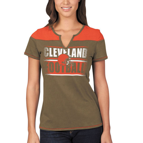 Cleveland Browns Women's Majestic Football Miracle Notched V Neck T-Shirt from VFI