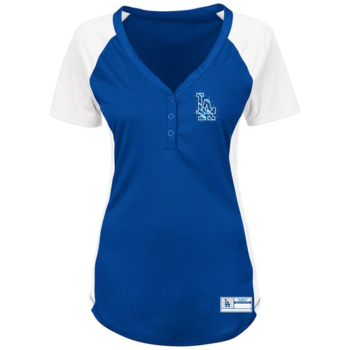 Los Angeles Dodgers Majestic Women's League Diva Henley Performance T-Shirt Los Angeles Dodgers Majestic Women's League Diva Henley Performance T-Shirt