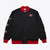 San Francisco 49ers Mens Black Lightweight Satin Jacket with Sleeve Patches and Red Cuffs by Mitchell and Ness
