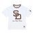 San Diego Padres Mens Two Sided Shirt With Friar Logo Arctic White Mitchell And Ness