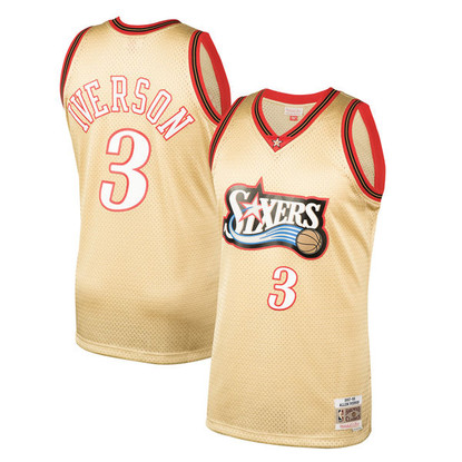 Men's Mitchell & Ness Gold/Black Philadelphia 76ers Hardwood