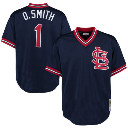 Men's St. Louis Cardinals Ozzie Smith Mitchell & Ness Navy Cooperstown  Collection Big & Tall Mesh Batting Practice Jersey