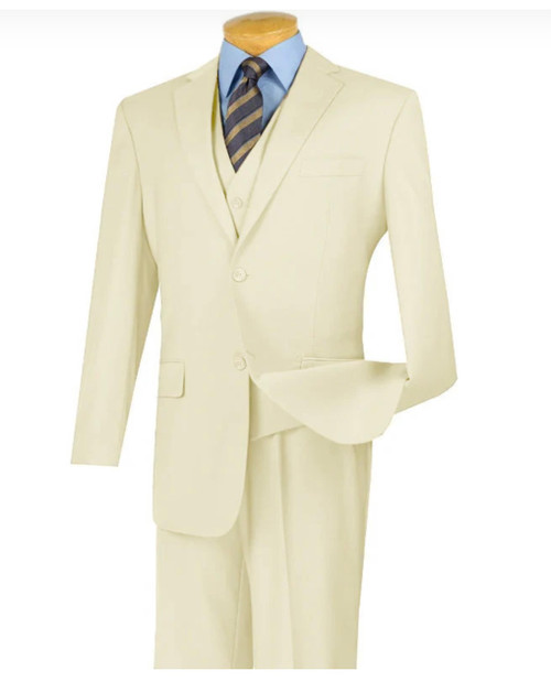 Ivory
3 Piece Suit
2 Side Vents on Jacket
2 Flap Pockets On Jacket
Flat Front Pants 
Classisc Fit
Luxurious Wool Feel
Single breasted 2 buttons
 
Proud to have such a long and rich heritage, Vinci has been suiting and booting up men for generations. Vinci combines contemporary fit and fashionable colors with patterns and styles for the modern gentlemen.
As a brand, Vinci inspires and guides; whatever the occasion, customers always look and feel exquisite. Vinci offers in-depth suiting expertise and knowledge while adapting to the latest fashion trends.
 
 
Prices exclusive to online sales only. Ivory
3 Piece Suit
2 Side Vents on Jacket
2 Flap Pockets On Jacket
Flat Front Pants 
Classisc Fit
Luxurious Wool Feel
Single breasted 2 buttons
 
Proud to have such a long and rich heritage, Vinci has been suiting and booting up men for generations. Vinci combines contemporary fit and fashionable colors with patterns and styles for the modern gentlemen.
As a brand, Vinci inspires and guides; whatever the occasion, customers always look and feel exquisite. Vinci offers in-depth suiting expertise and knowledge while adapting to the latest fashion trends.
 
 
Prices exclusive to online sales only.