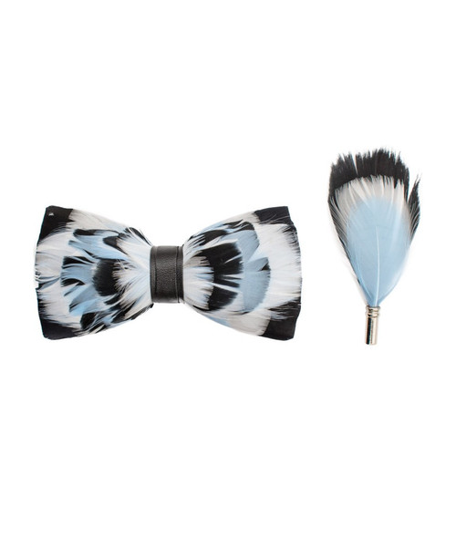 All new feather bow ties by Brand Q can dress up or dress down and outfit for any occasion. Prices are exclusive to online sales.
