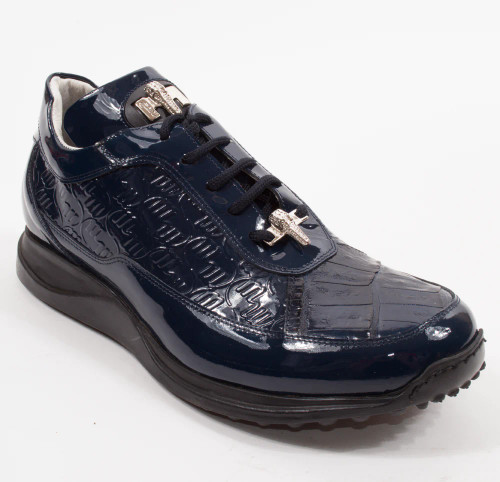 Mauri 8900/2 Bubble Men's Shoes  Baby Crocodile / Patent Print Leather Tennis Sneakers (MAS5352)
Material: Baby Crocodile / Patent Print Leather
Hardware: Silver it Logo
Color: Navy
Outer Sole: Rubber Sole
Hand-painted Caiman Crocodile top
Print Patent Leather
Signature Mauri Silver Hardware Top
Comes with original box and dustbag
100% Handmade in Italy
8900-2-Navy