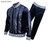 This Prestige navy Greek key velvet track suit has unique style that you just won't see everywhere. If wearing what no one else has is how you like to roll, Prestige is the designer brand for you. You'll find tracksuit styles that are completely original and don't look like anything else in the marketplace. This Prestige track set features a gold rhinestone Greek key design front that is made to get noticed. and ready to catch everyone's attention in the house. The pants are flat front style and made of soft velvet material with a silk like feel. Wear a black mock neck shirt underneath and you'll be the man.