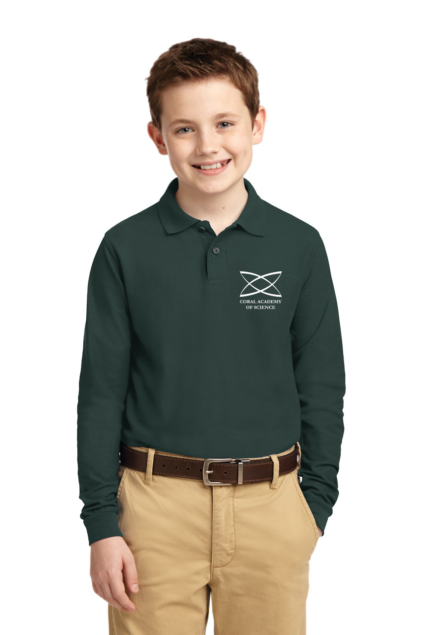 Middle School - Youth Long Sleeve Polo Green - coralrenoschoolstore
