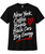 Black New York graphic T-shirt with white handwritten lettering, red heart, and Coffee Bagels Black Cars Big Energy slogan