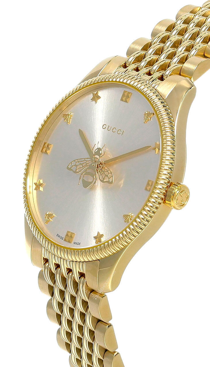 Gucci G Frame Quartz Diamonds White Red Blue Dial Gold Mesh Bracelet Watch For Women - YA147511
