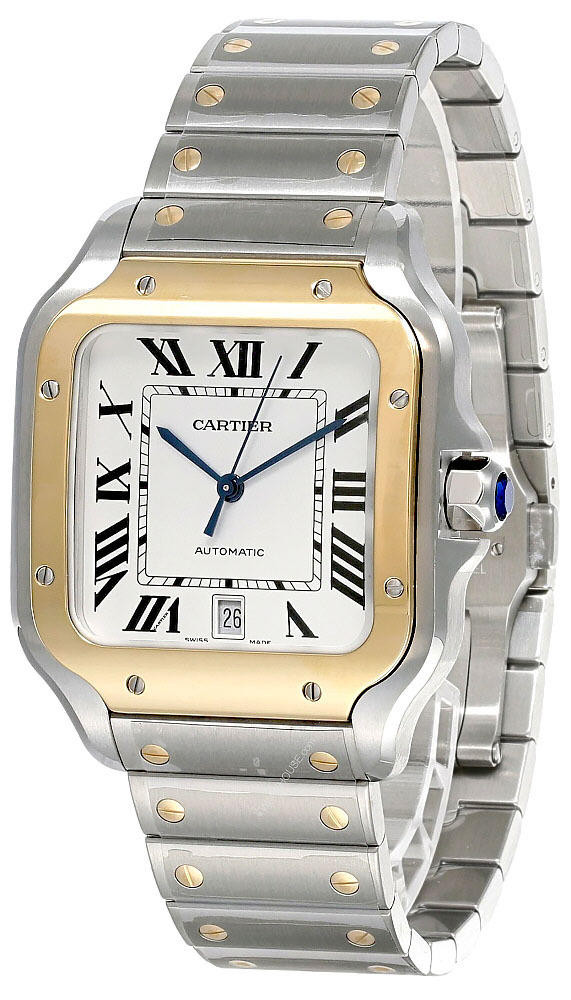 CARTIER Santos De Cartier Silver Dial MM x MM Gold Bezel
