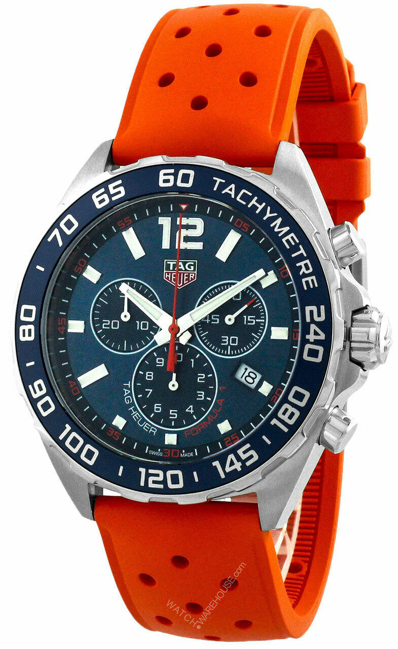TAG Heuer Formula 1 Chronograph Blue Dial Orange Rubber Watch with 3 Subdials CAZ1014.FT8028 Fast and Free US Shipping Watch Warehouse