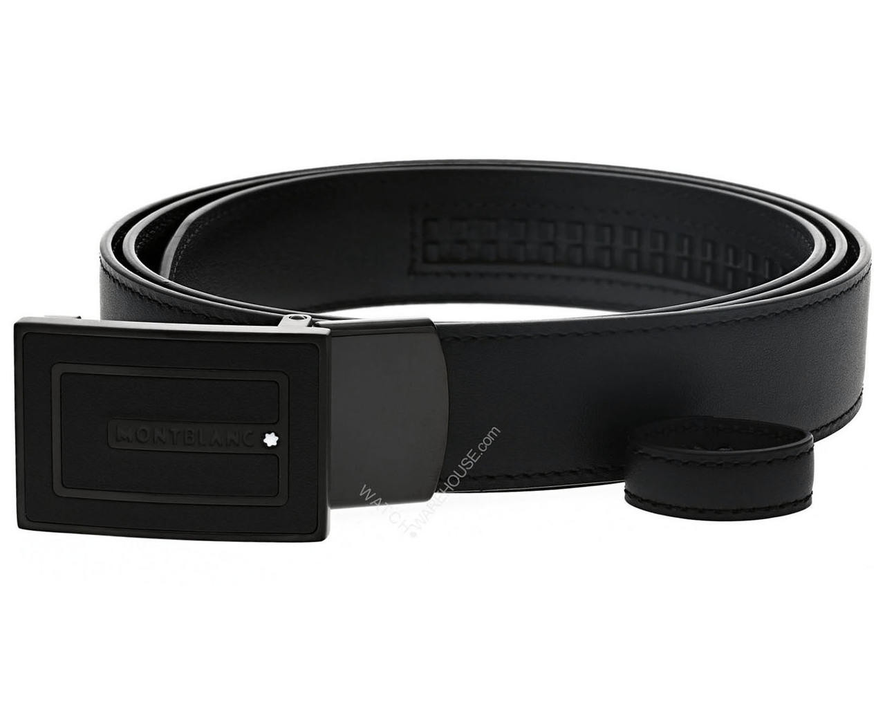 MONTBLANC Rectangular Matte Black PVD Leather Business Belt 123894