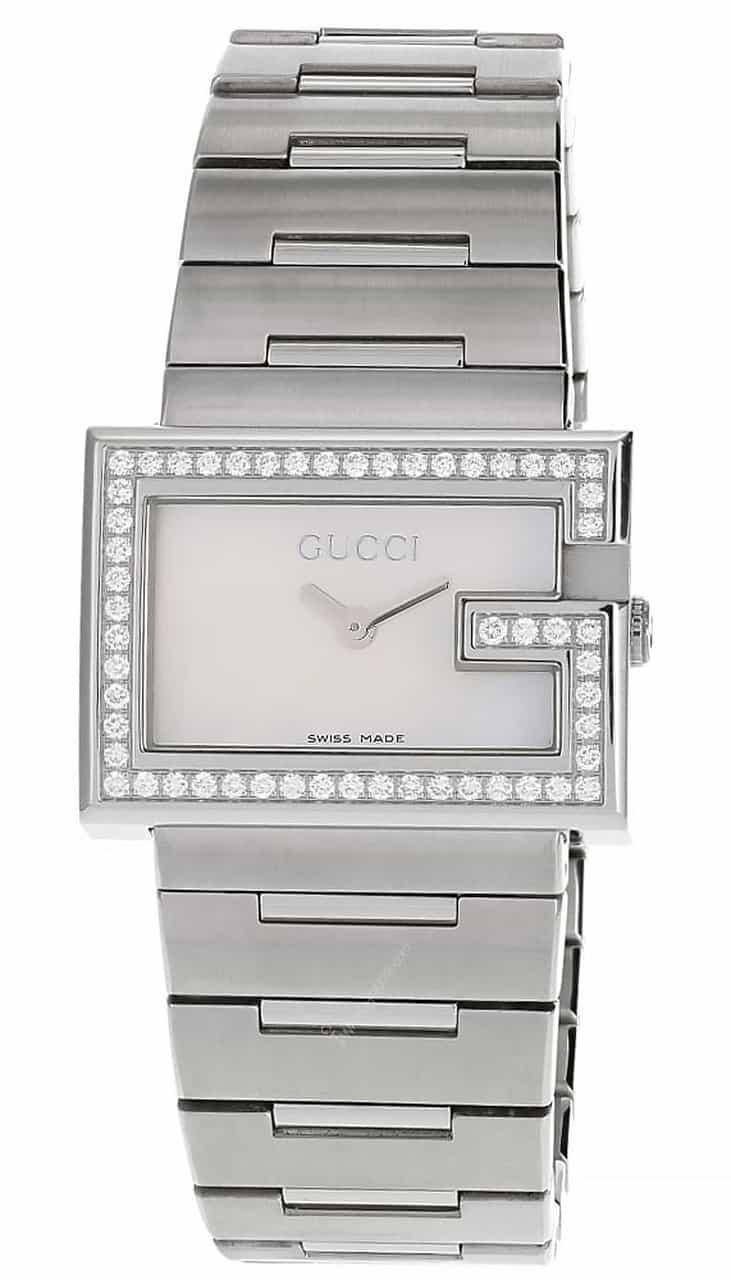 GUCCI 100-Series G-Frame QTZ SS Diamond Mother of Pearl Watch