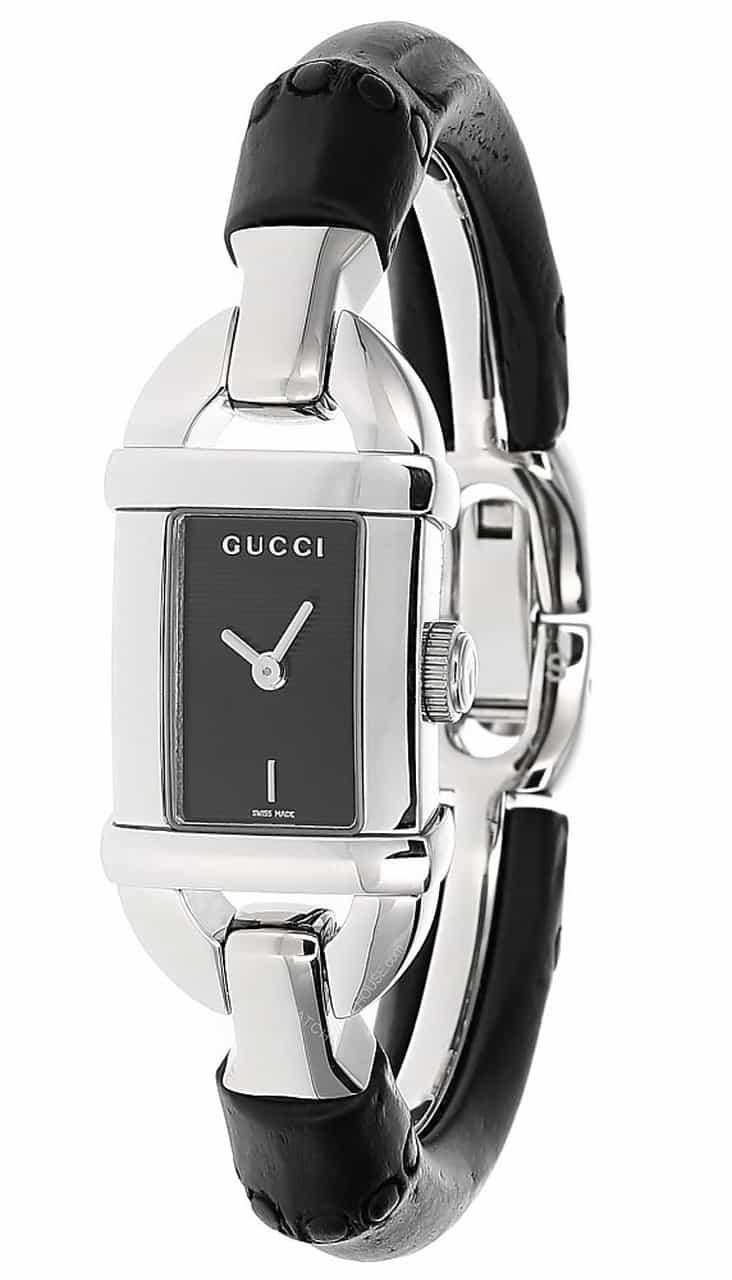 GUCCI 800 Quartz Black Bamboo Bangle Leather Bracelet Watch