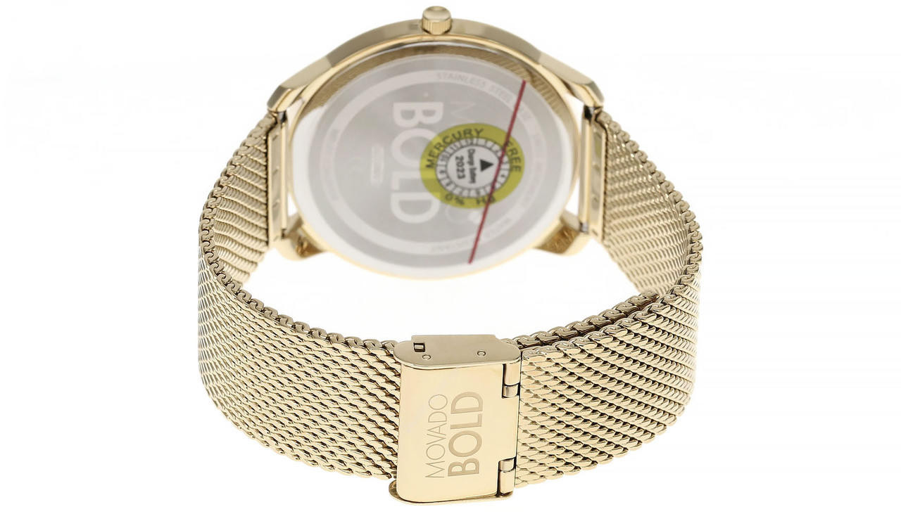 MOVADO Bold 42MM Quartz SS Gold Dial Mesh Bracelet Men's Watch