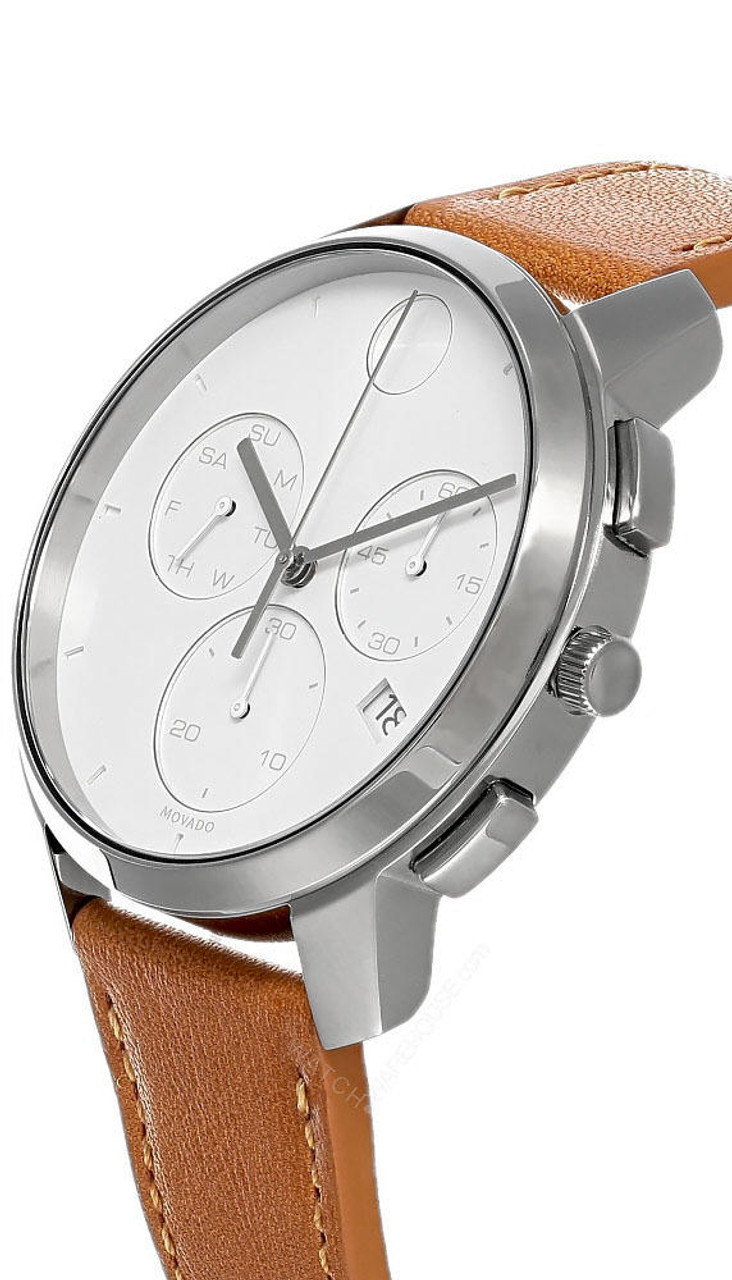 MOVADO Bold Thin 42MM Quartz White Dial Brown LTHR Men's Watch