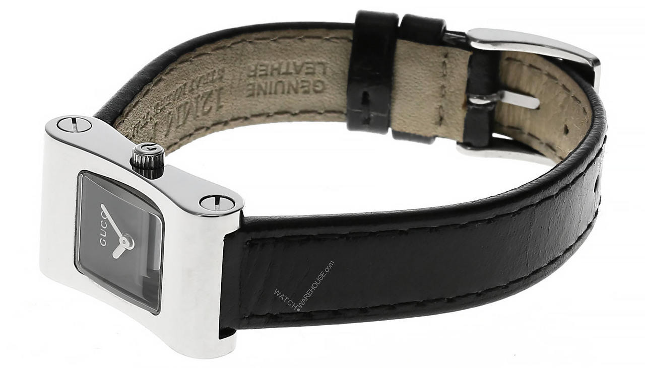 GUCCI Quartz Stainless Steel Case BLK Dial Leather Women's