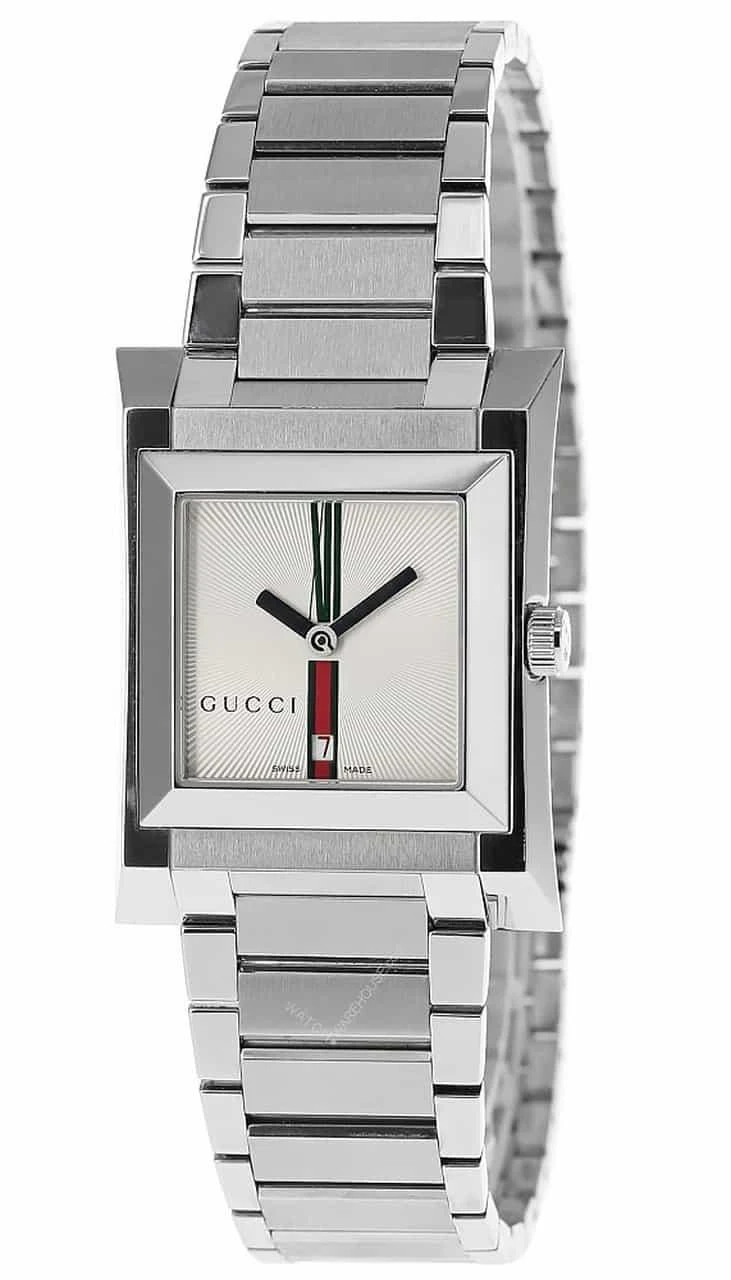 GUCCI 111J Quartz S-Steel Silver Dial Date Window Men display picture 3