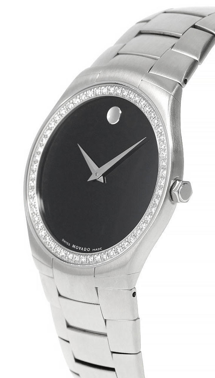 MOVADO Strato S-Steel Black Dial Diamond Bezel Men's Watch 0605610