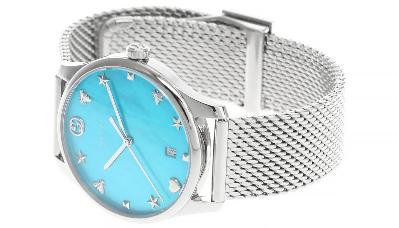 GUCCI G-Timeless 36MM Turquoise MOP Dial Women's Mesh Watch