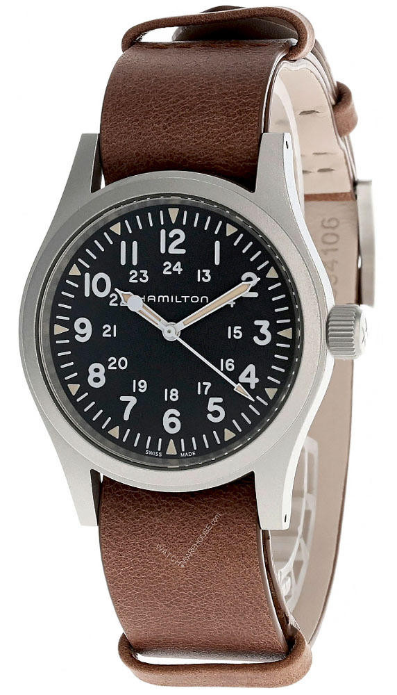 HAMILTON Khaki Field 38MM Hand Wind Black Dial LTHR Men's Watch