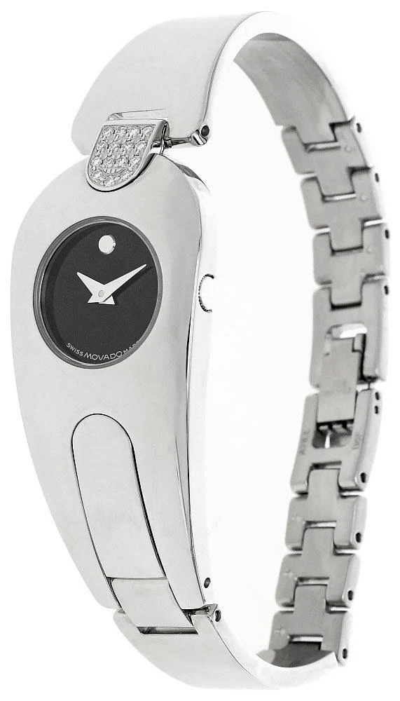 MOVADO Timema SS Black Dial Diamond Set Bangle Women display picture 1