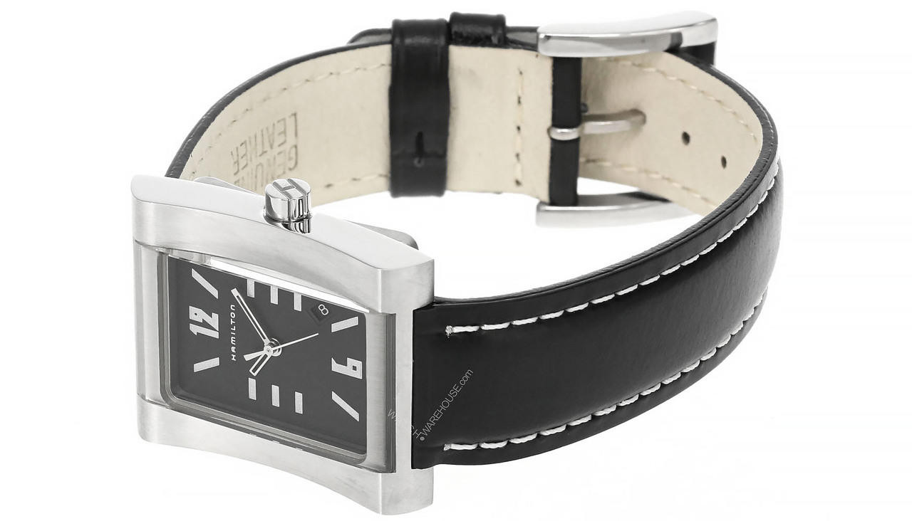 HAMILTON Square Black Dial Leather 28 X 34MM Quartz Vintage Watch