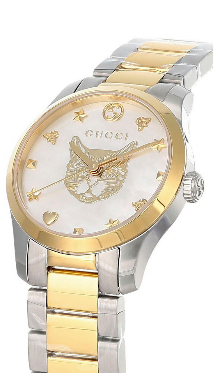 GUCCI G-Timeless 27MM QTZ SS MOP Feline Head Dial Women's GUCCI G-Timeless 27MM QTZ SS MOP Feline Head Dial Women's