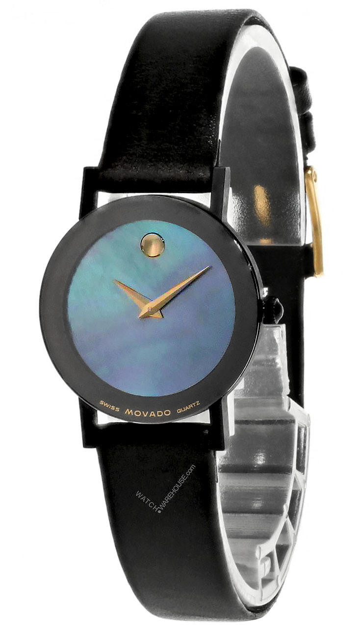 Movado Blue MOP Dial Black Leather 