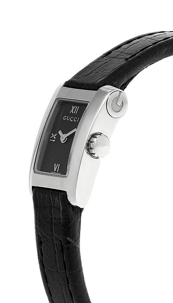 GUCCI Petite Stainless Steel Black Dial Leather Women