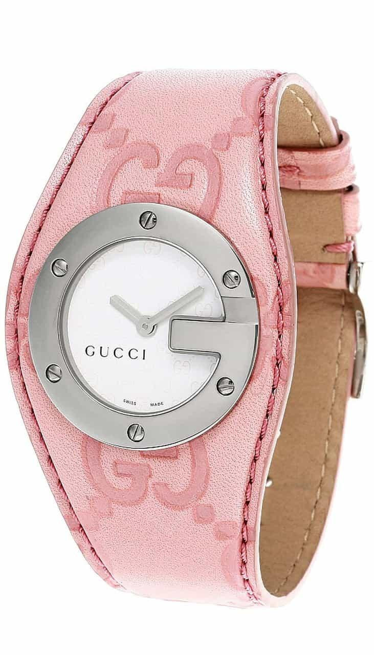 GUCCI G Stainless Steel White Dial Pink Leather Women's Watch