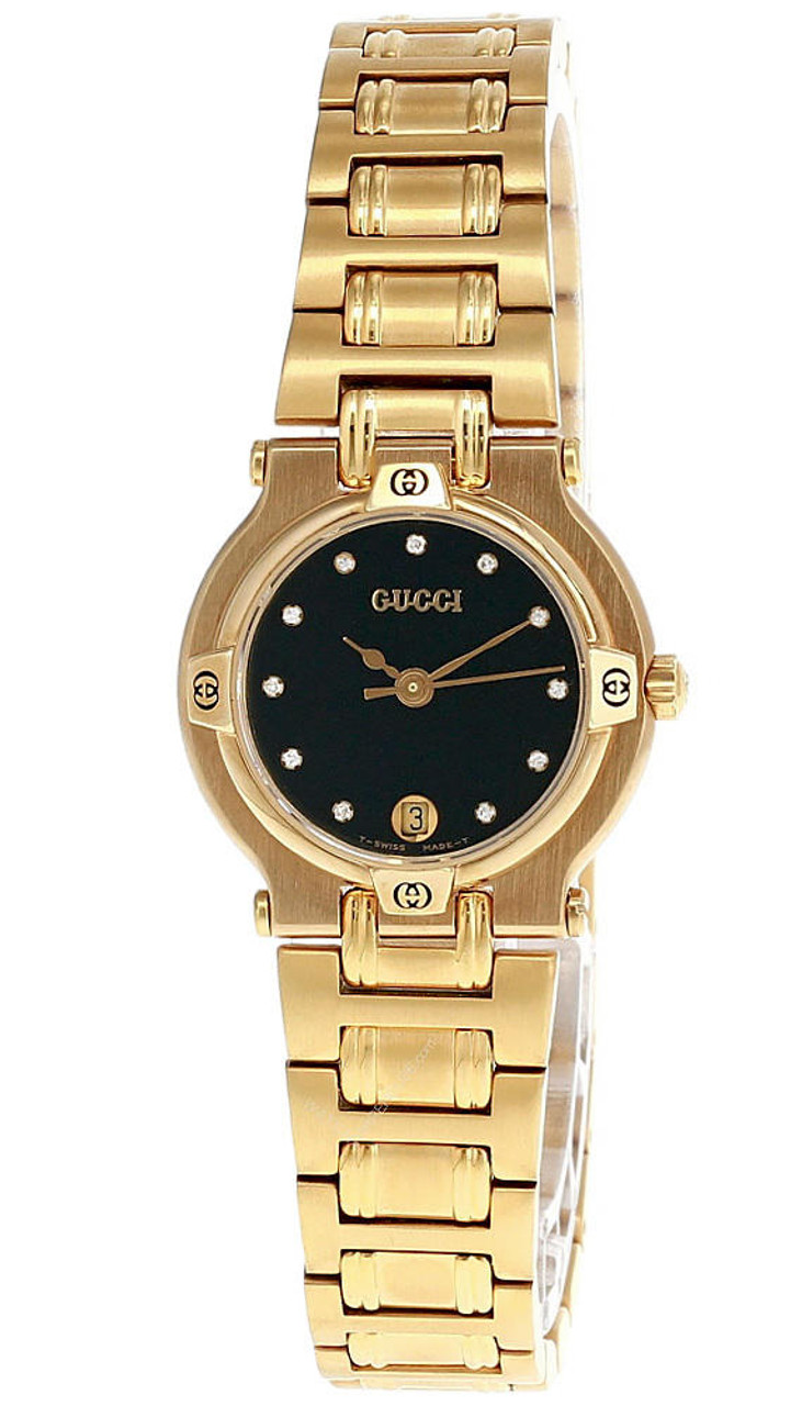 GUCCI Diamond S-Steel Black Dial Gold-Tone Women's Watch 9200L