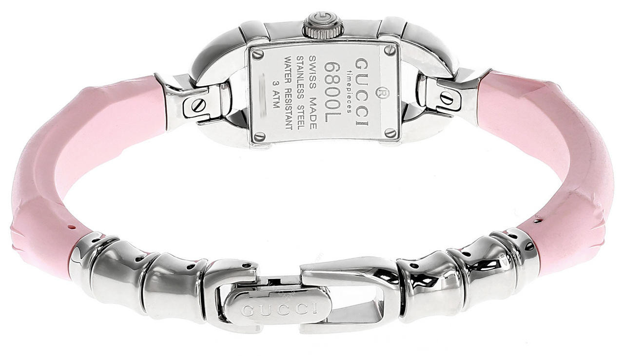 GUCCI Petite SS Silver Dial Pink Bamboo Bangle Women's Watch