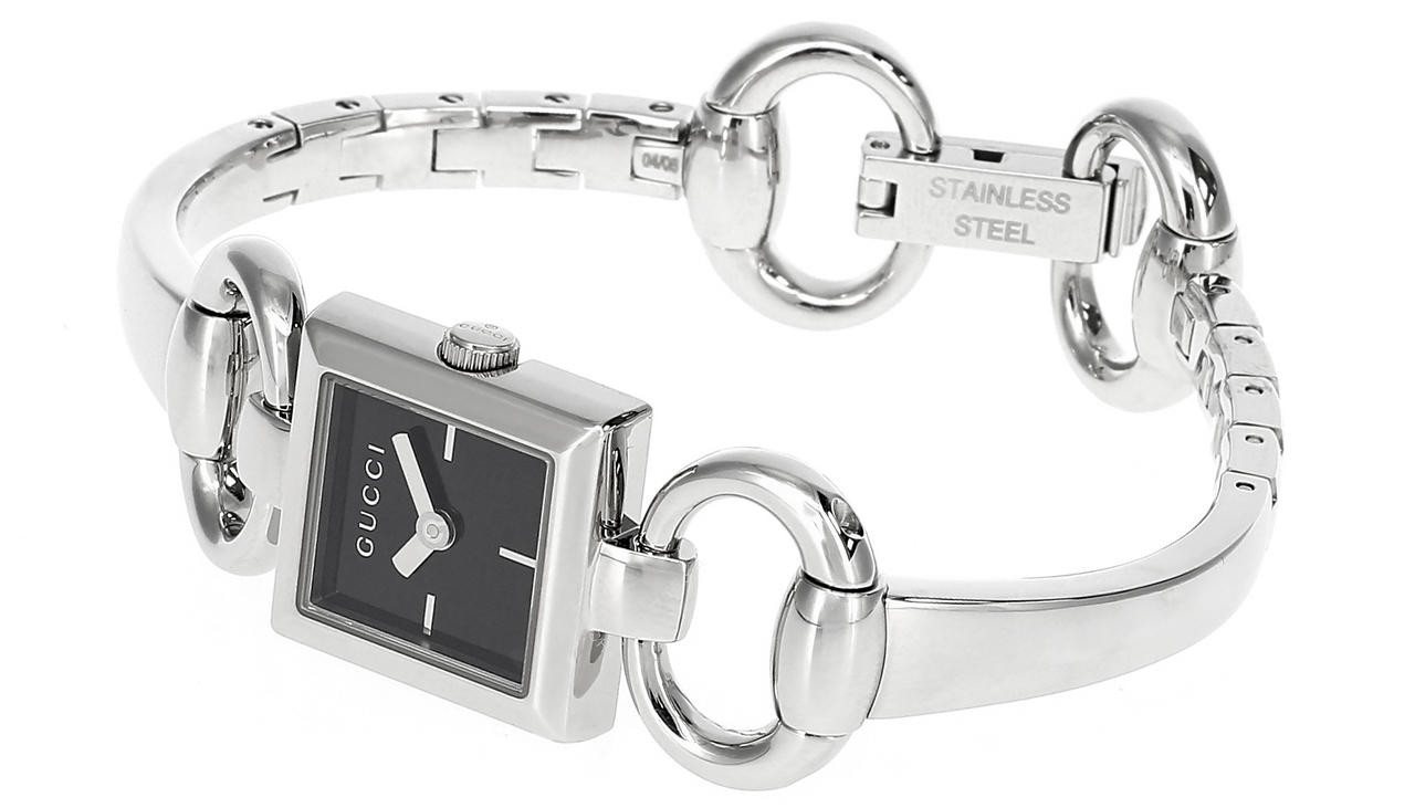 GUCCI Stainless Steel Black Dial Bangle Bracelet Women