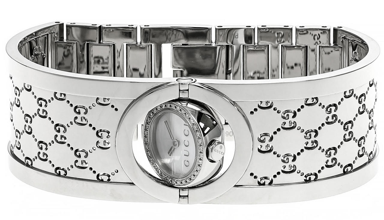 GUCCI S-Steel White Dial Diamond Bezel Bracelet Women's Watch