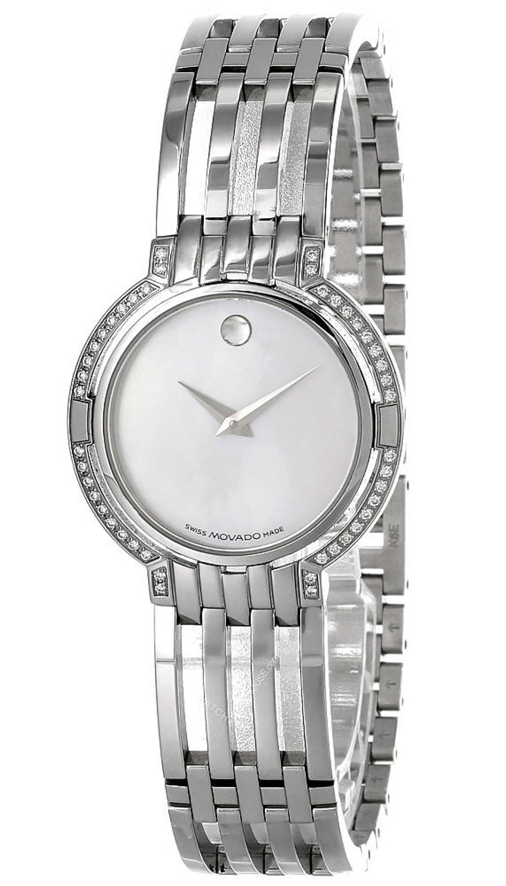 MOVADO S Steel White MOP Dial Diamond Bezel Women s Watch 84 A1