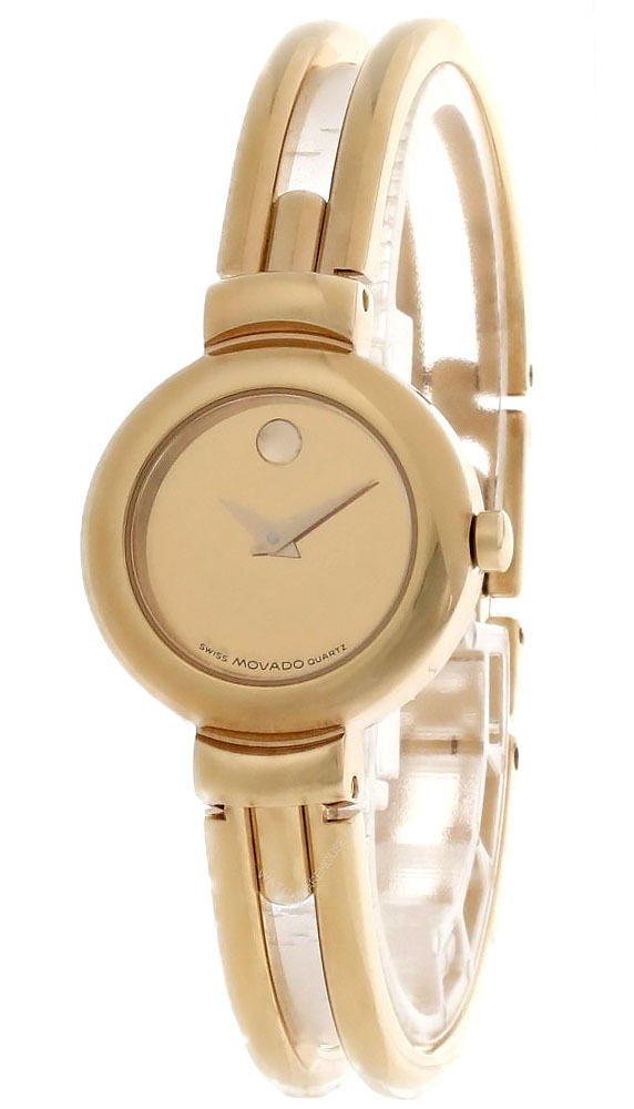 MOVADO Museum Quartz SS Gold Dial Bangle Women's Watch
