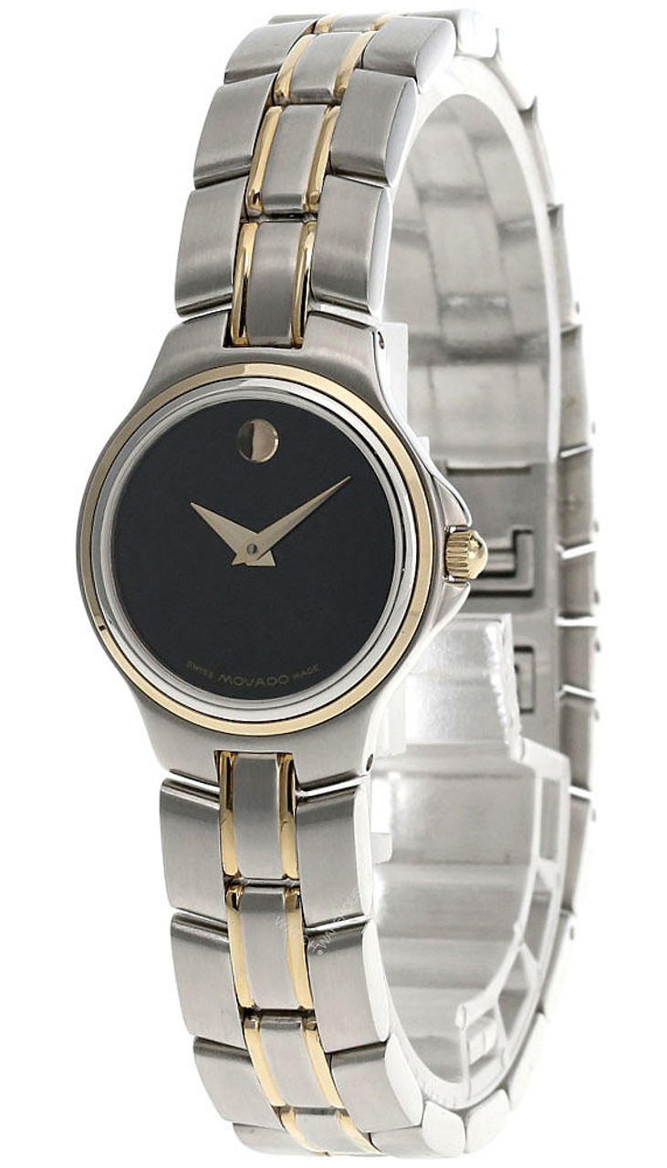 MOVADO 25MM Quartz S Steel Black Dial Two Tone Women s Watch 81 E3