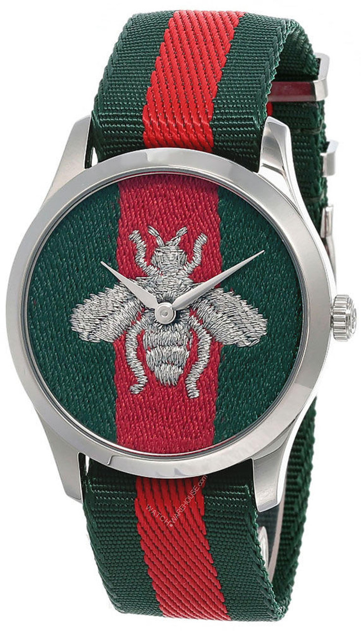 GUCCI G-Timeless 38MM QTZ SS Green/Red Nylon Strap Men's Watch YA1264148 |  Fast & Free US Shipping | Watch Warehouse