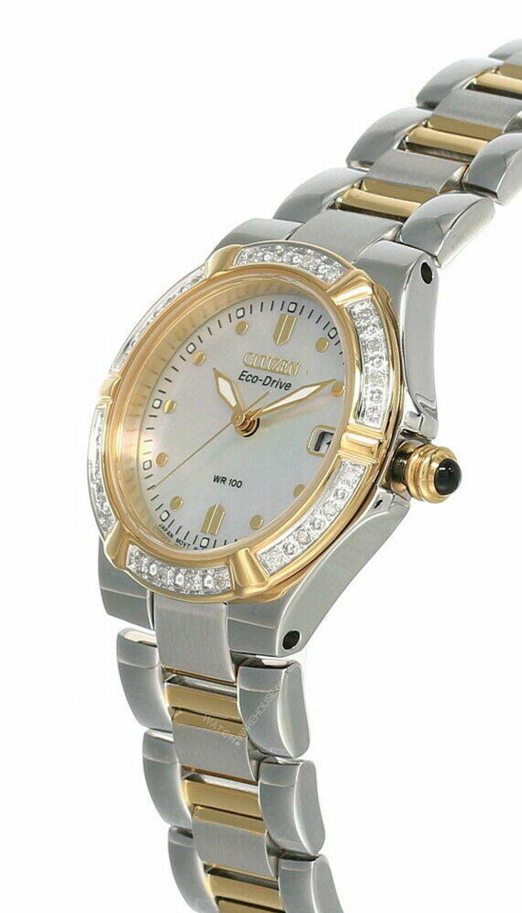 CITIZEN Riva Eco Drive MOP Dial 2 Tone Women s Watch EW0894 57D