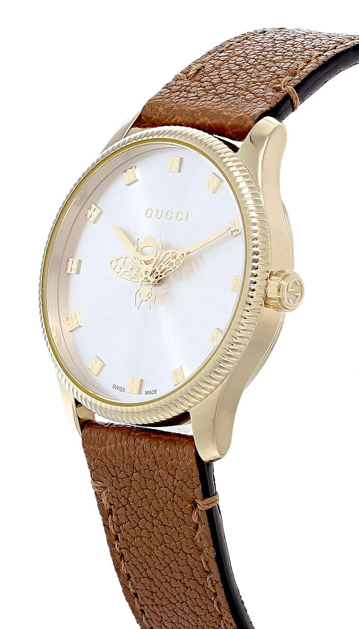 GUCCI G-Timeless 29MM SLVR Dial Taupe LTHR Women's Watch YA1265022